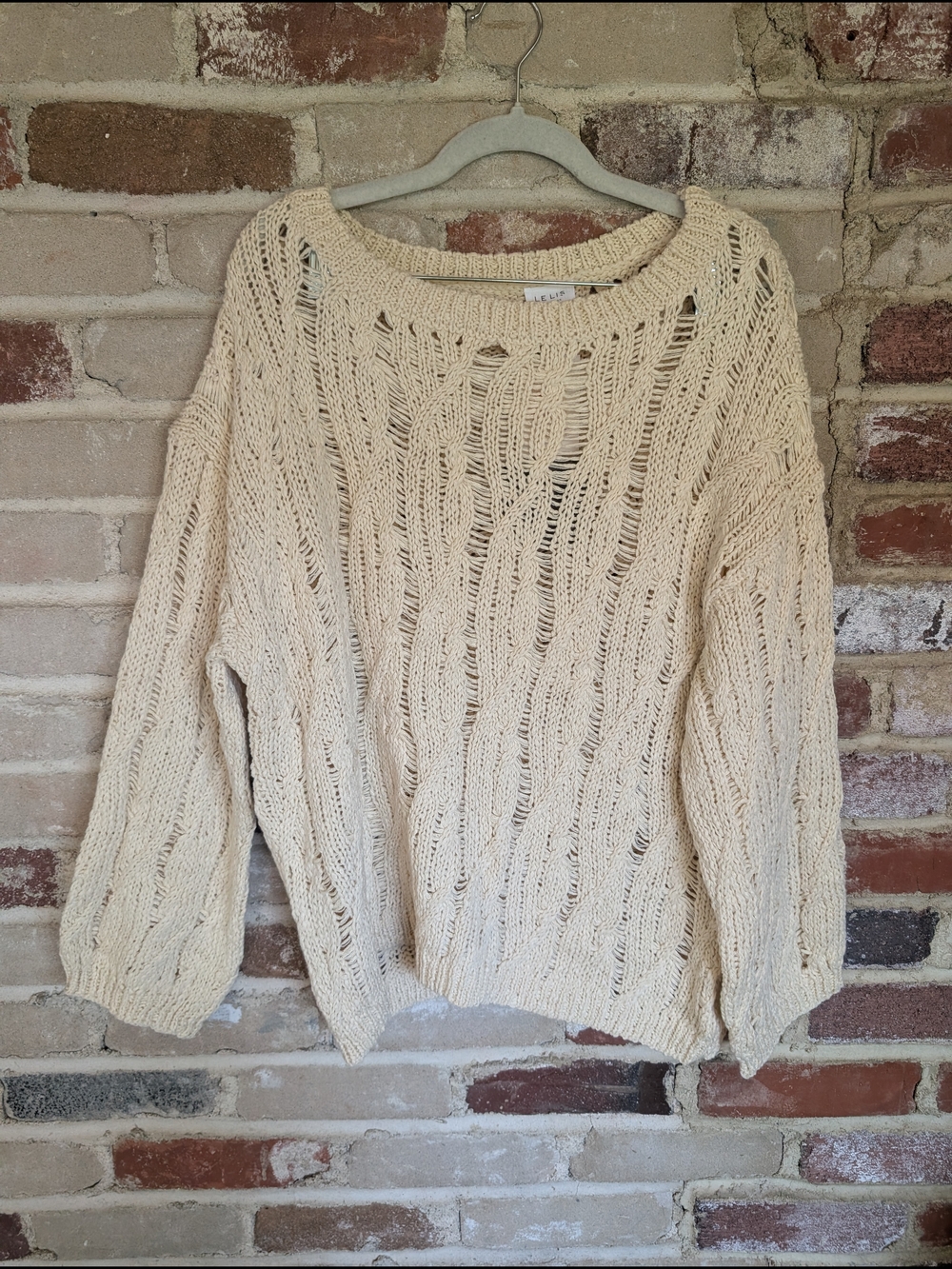 Le Lis Cream Open-Knit Scoop Neck Sweater